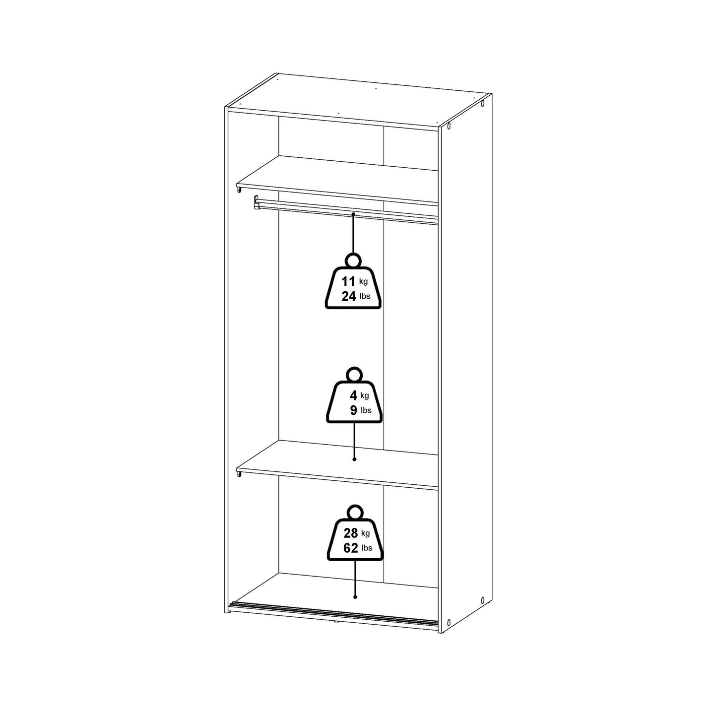 Munich White Wooden Sliding Door Wardrobe 2 Doors 3 Shelves