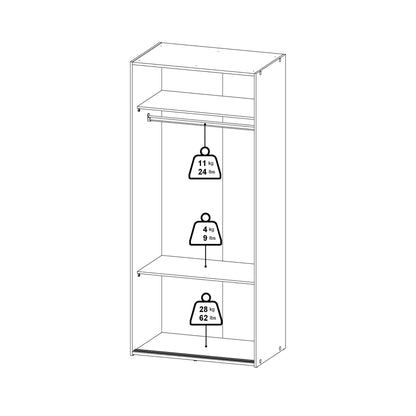 Munich White Wooden Sliding Door Wardrobe 2 Doors 3 Shelves