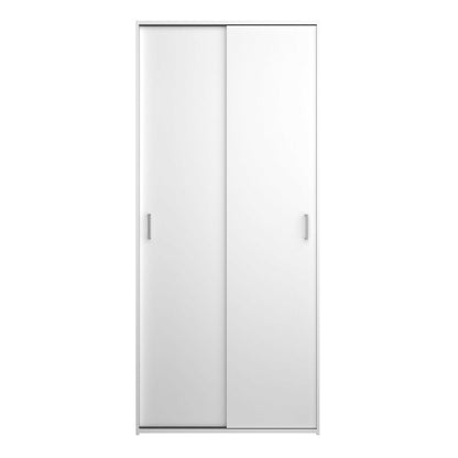 Munich White Wooden Sliding Door Wardrobe 2 Doors 3 Shelves