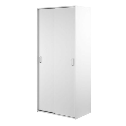 Munich White Wooden Sliding Door Wardrobe 2 Doors 3 Shelves