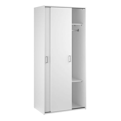 Munich White Wooden Sliding Door Wardrobe 2 Doors 3 Shelves