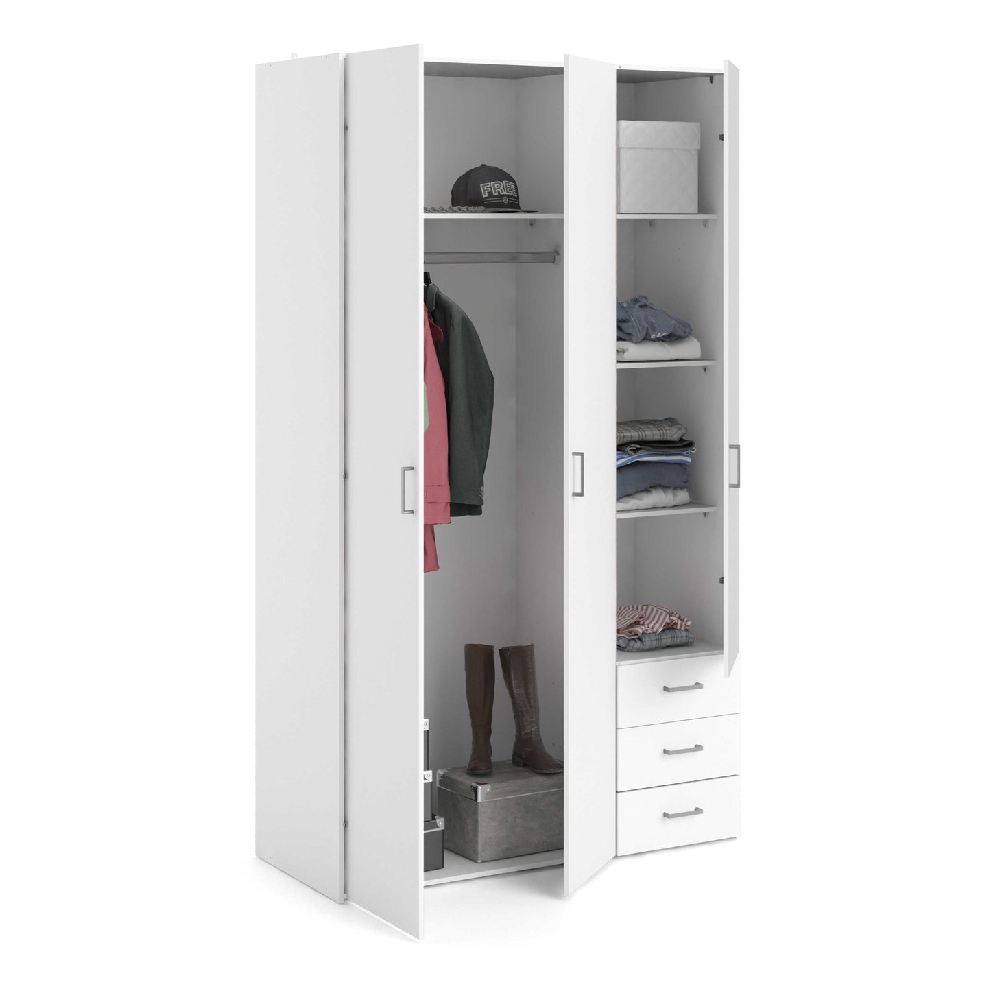 Munich White Wooden 3 Doors 3 Drawers 5 Shelves