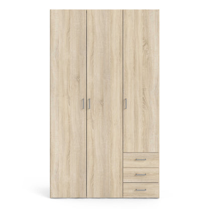 Berlin Natural Oak Wardrobe 3 Doors 3 Drawers 2 Shelves
