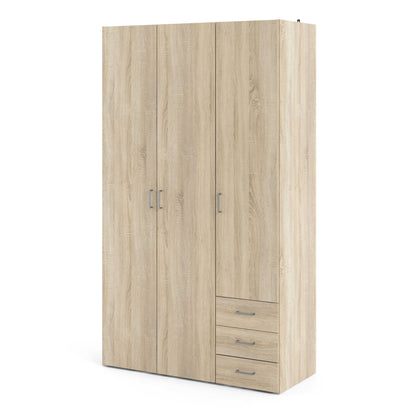 Berlin Natural Oak Wardrobe 3 Doors 3 Drawers 2 Shelves