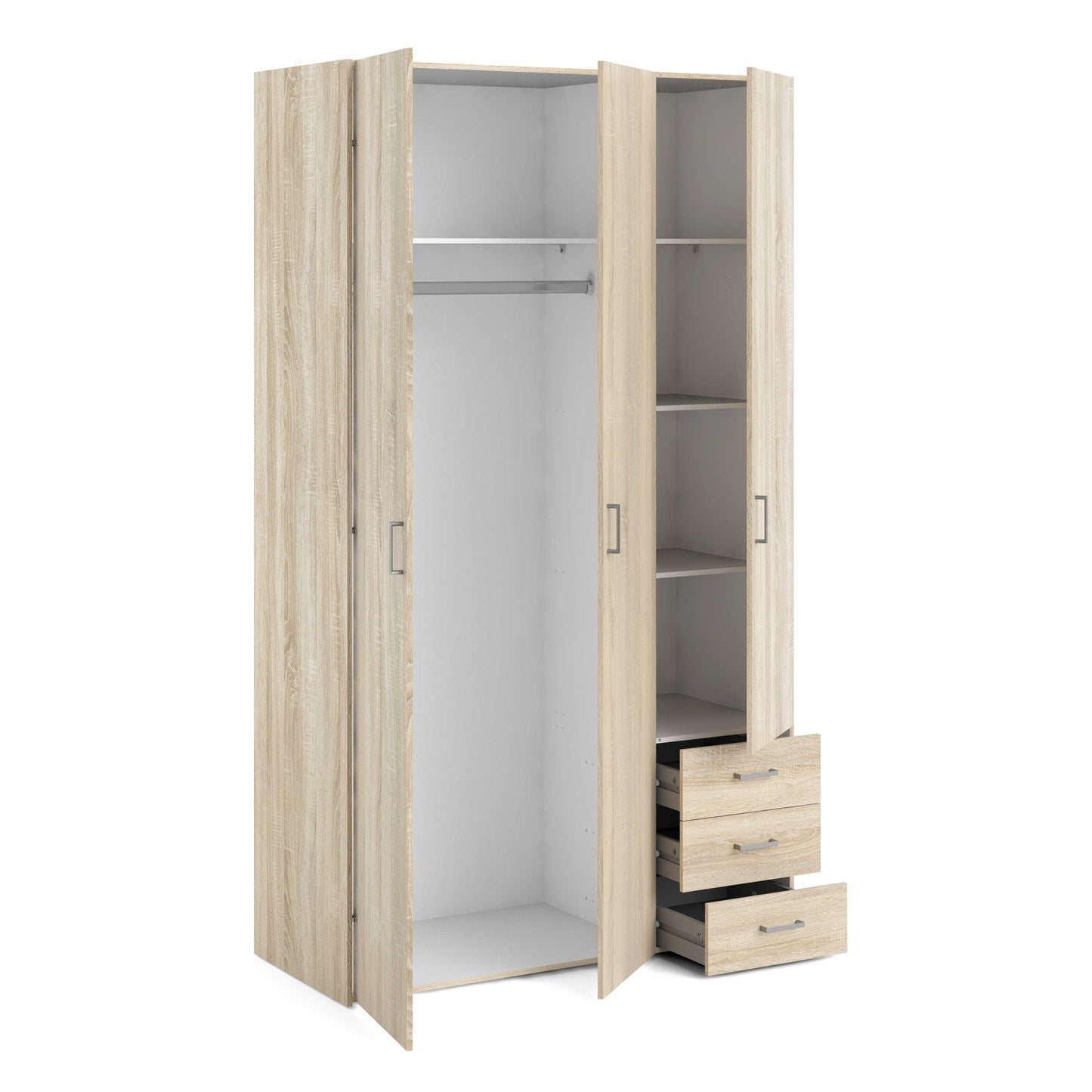 Berlin Natural Oak Wardrobe 3 Doors 3 Drawers 2 Shelves