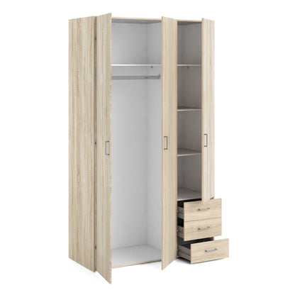 Berlin Natural Oak Wardrobe 3 Doors 3 Drawers 2 Shelves