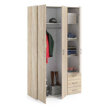 Berlin Natural Oak Wardrobe 3 Doors 3 Drawers 2 Shelves