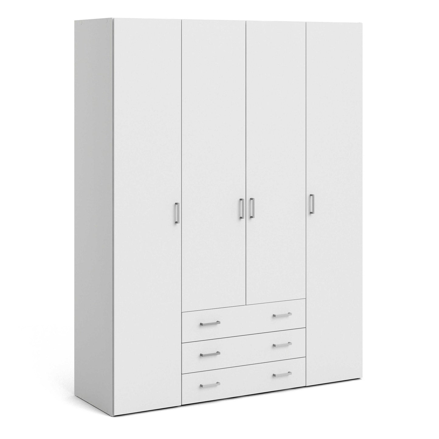 Munich White Wooden Wardrobe 4 Doors 3 Drawers 3 Shelves