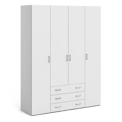 Munich White Wooden Wardrobe 4 Doors 3 Drawers 3 Shelves