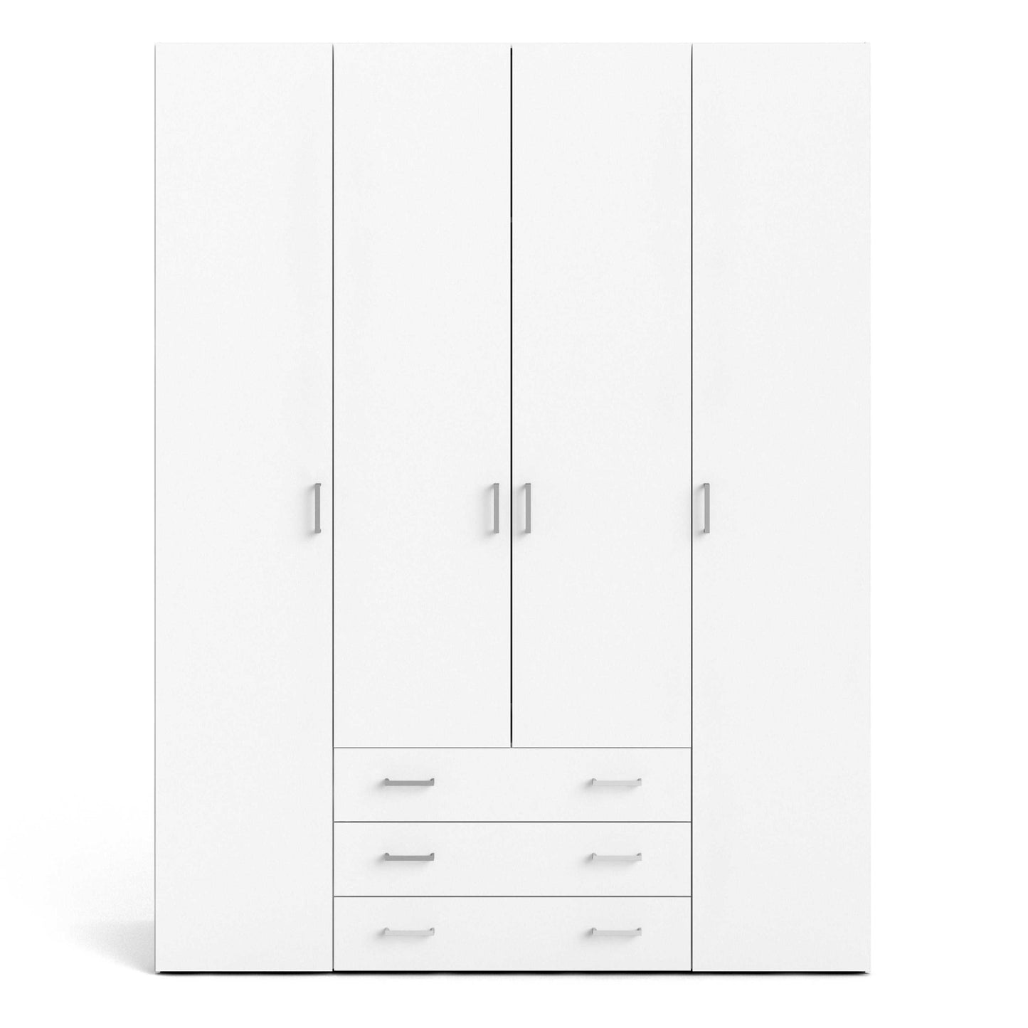 Munich White Wooden Wardrobe 4 Doors 3 Drawers 3 Shelves