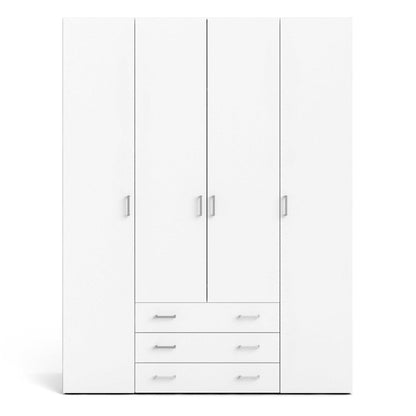 Munich White Wooden Wardrobe 4 Doors 3 Drawers 3 Shelves