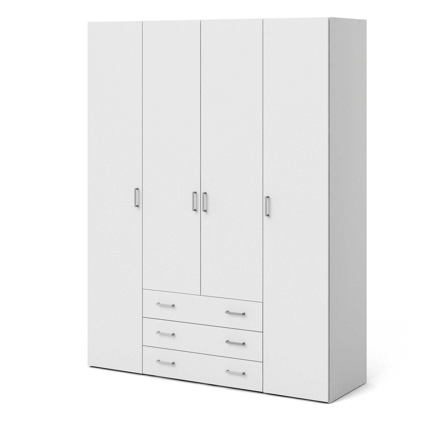 Munich White Wooden Wardrobe 4 Doors 3 Drawers 3 Shelves