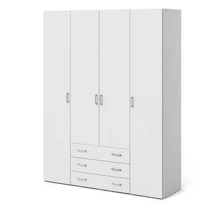Munich White Wooden Wardrobe 4 Doors 3 Drawers 3 Shelves
