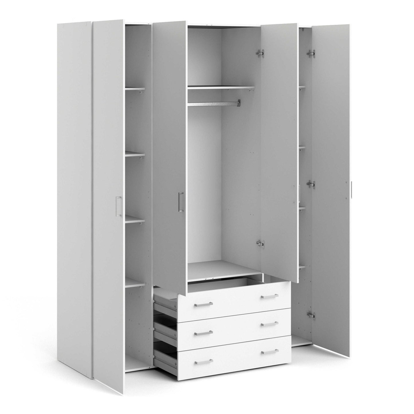 Munich White Wooden Wardrobe 4 Doors 3 Drawers 3 Shelves