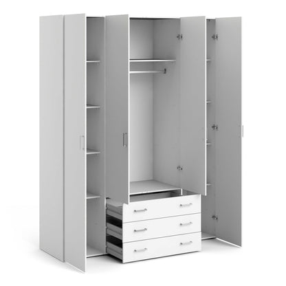 Munich White Wooden Wardrobe 4 Doors 3 Drawers 3 Shelves