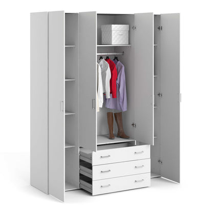 Munich White Wooden Wardrobe 4 Doors 3 Drawers 3 Shelves