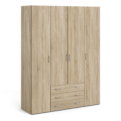 Berlin Oak Effect Wardrobe 4 Doors 3 Drawers 4 Shelves