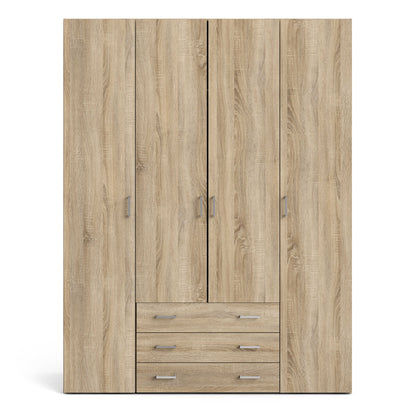 Berlin Oak Effect Wardrobe 4 Doors 3 Drawers 4 Shelves