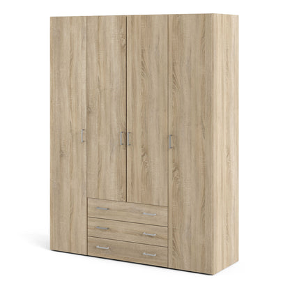 Berlin Oak Effect Wardrobe 4 Doors 3 Drawers 4 Shelves