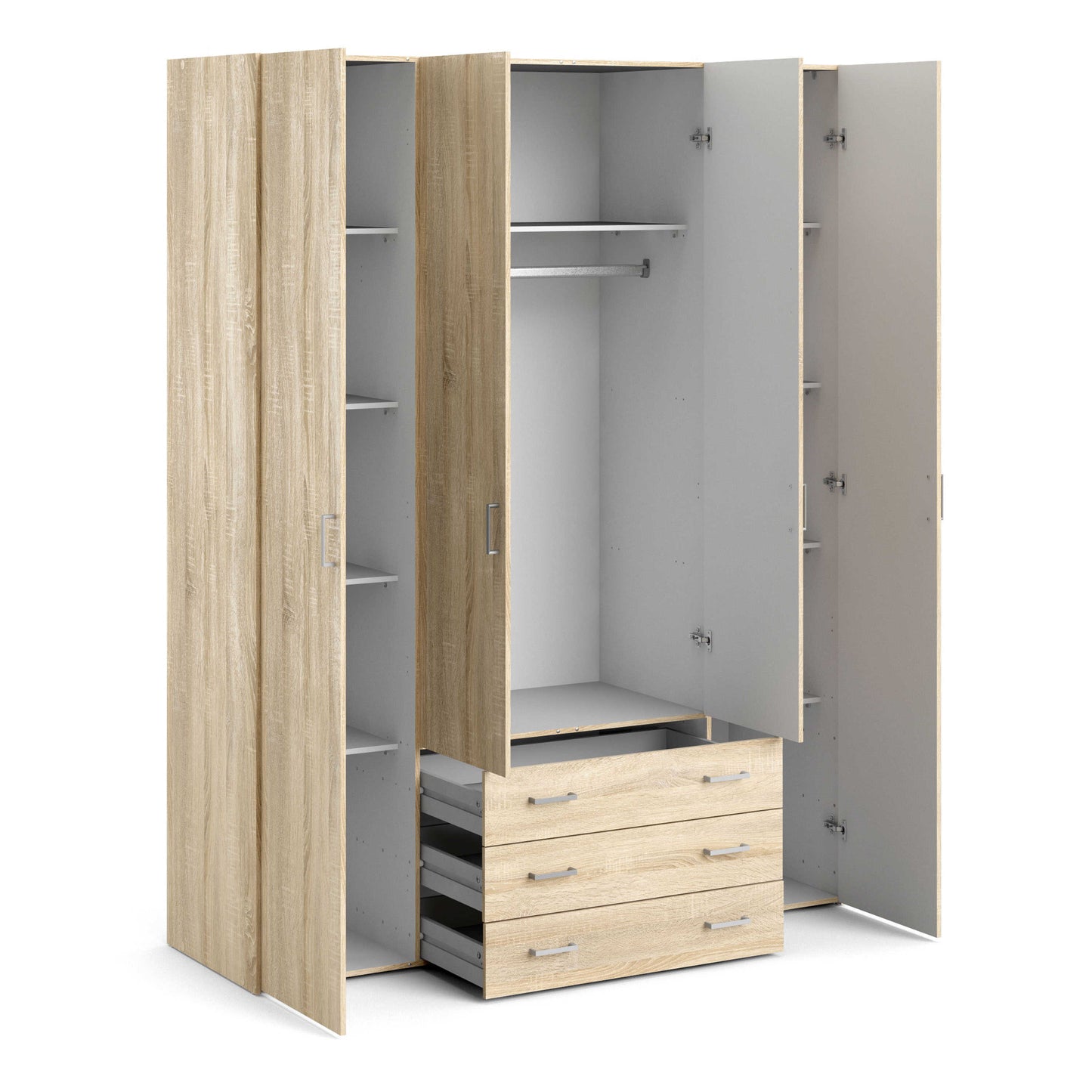 Berlin Oak Effect Wardrobe 4 Doors 3 Drawers 4 Shelves
