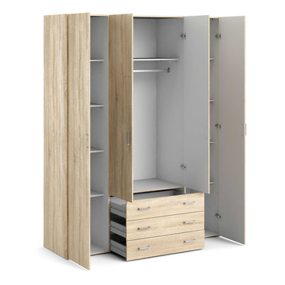 Berlin Oak Effect Wardrobe 4 Doors 3 Drawers 4 Shelves