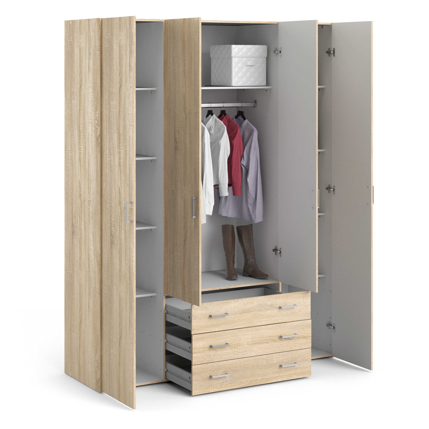 Berlin Oak Effect Wardrobe 4 Doors 3 Drawers 4 Shelves