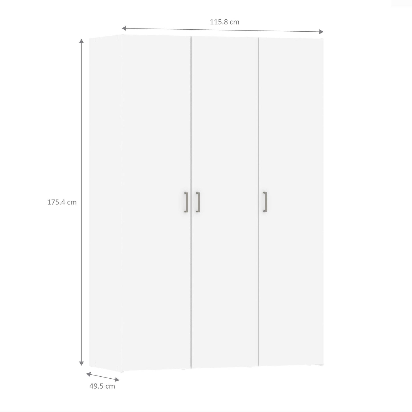 Munich White Wooden Wardrobe 3 Doors 6 Shelves