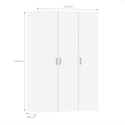 Munich White Wooden Wardrobe 3 Doors 6 Shelves