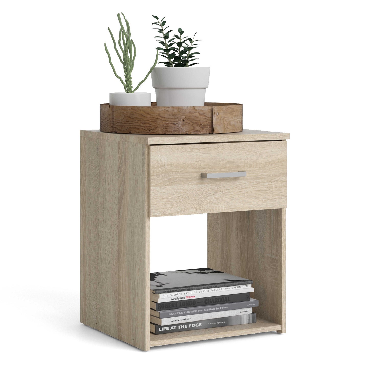 Berlin Oak Effect 1 Drawer Open Shelf Bedside Table