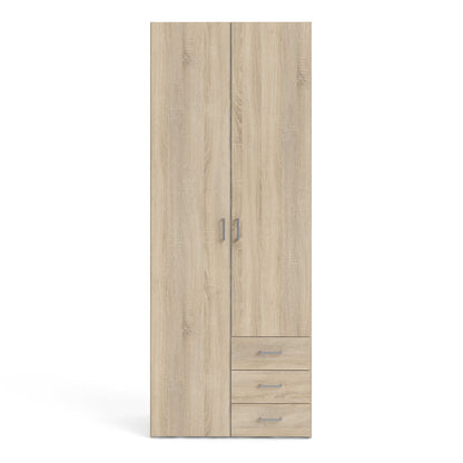 Berlin Oak Effect Wardrobe 2 Doors, 3 Drawers 1 Shelf