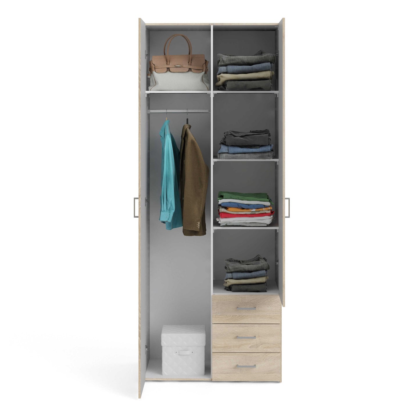 Berlin Oak Effect Wardrobe 2 Doors, 3 Drawers 1 Shelf