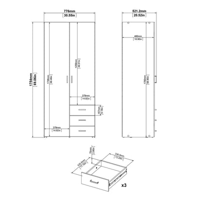 Munich White Wooden 2 Doors 3 Drawers 4 Shelves