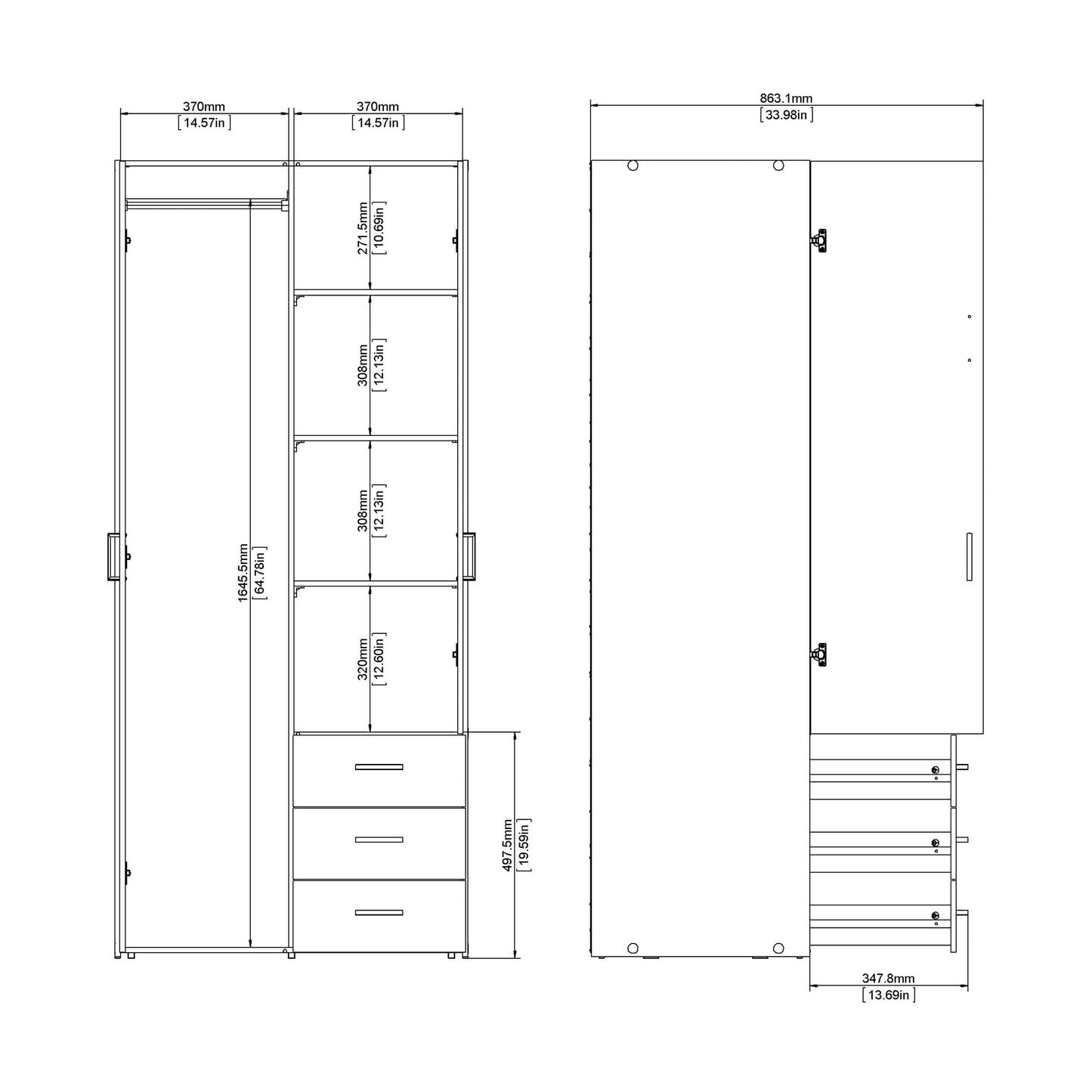Munich White Wooden 2 Doors 3 Drawers 4 Shelves