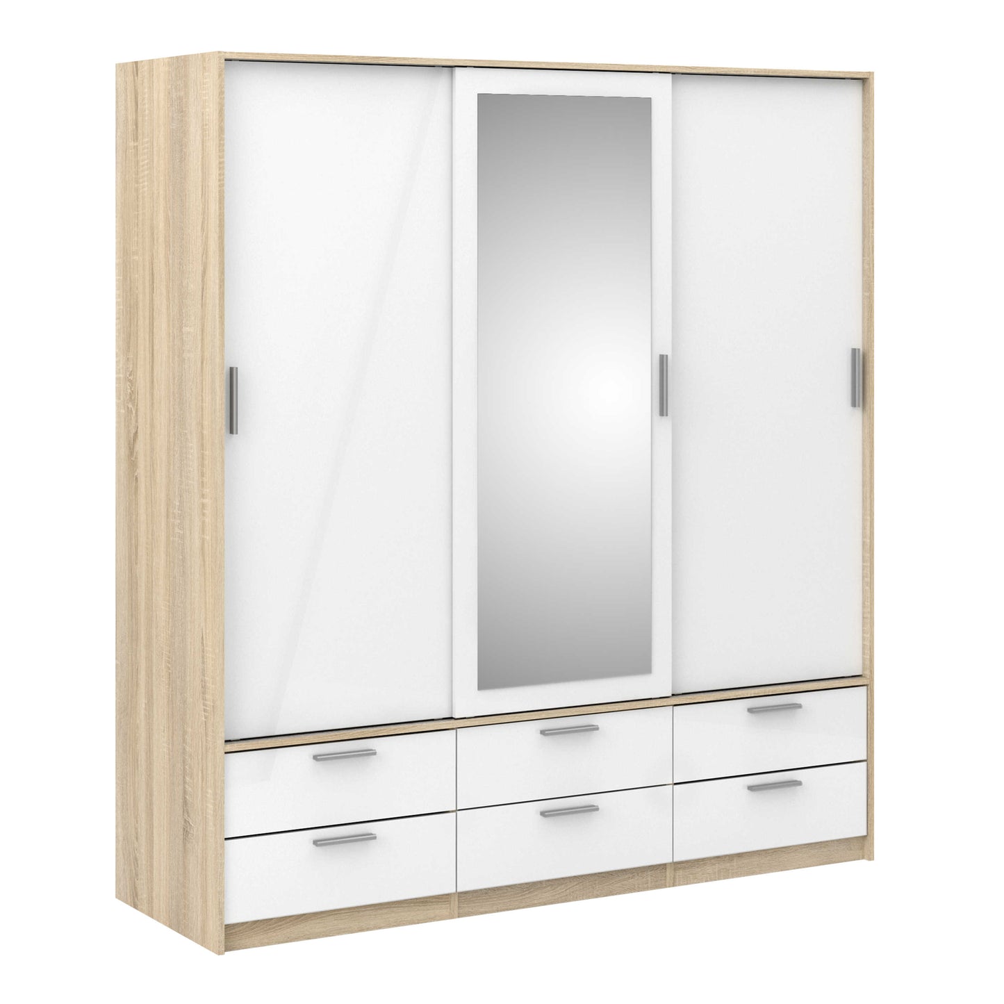 Skjern Skjern White and Natural Oak Wood Wardrobe 3 Doors 6 Drawers