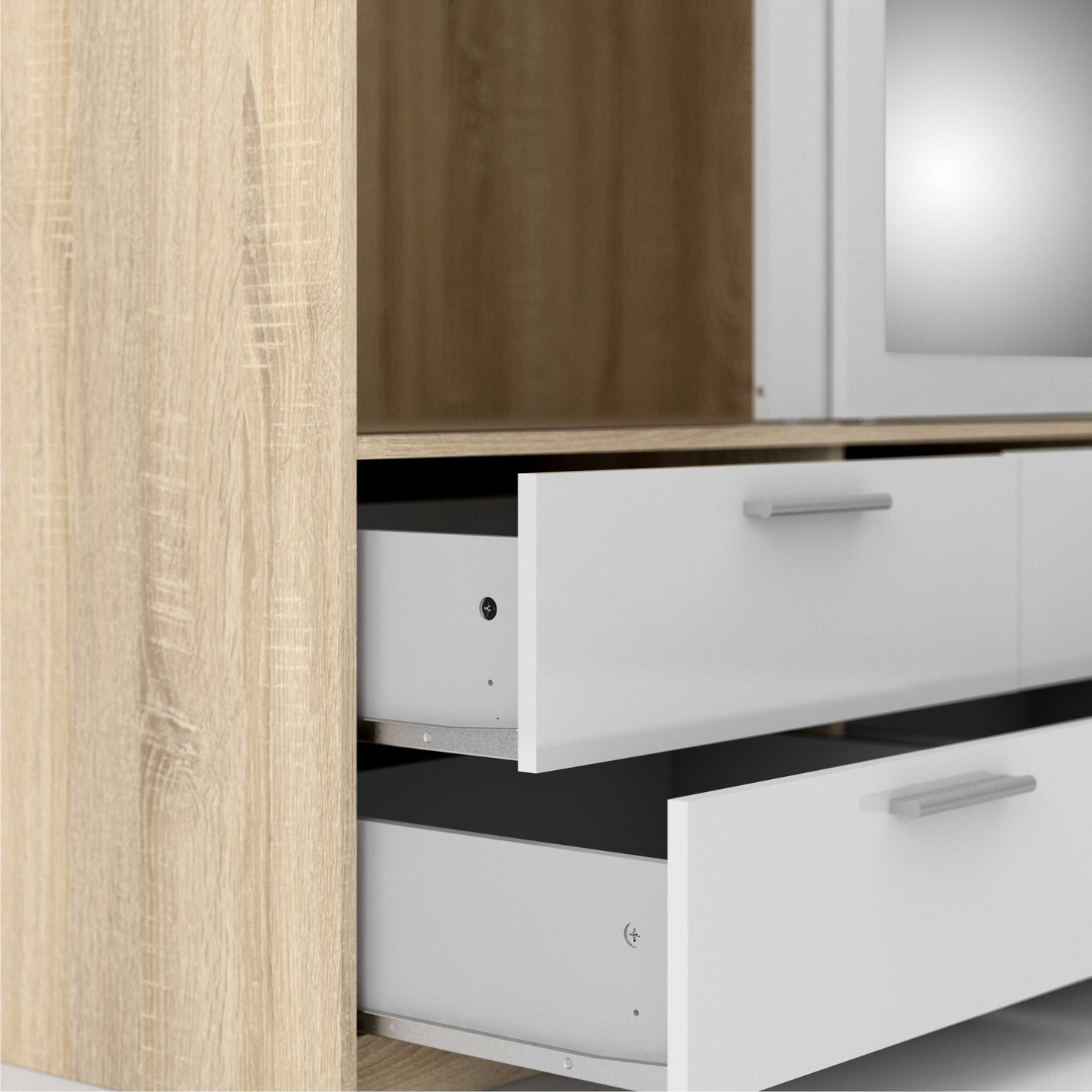 Skjern Skjern White and Natural Oak Wood Wardrobe 3 Doors 6 Drawers