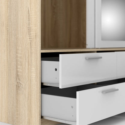 Skjern Skjern White and Natural Oak Wood Wardrobe 3 Doors 6 Drawers