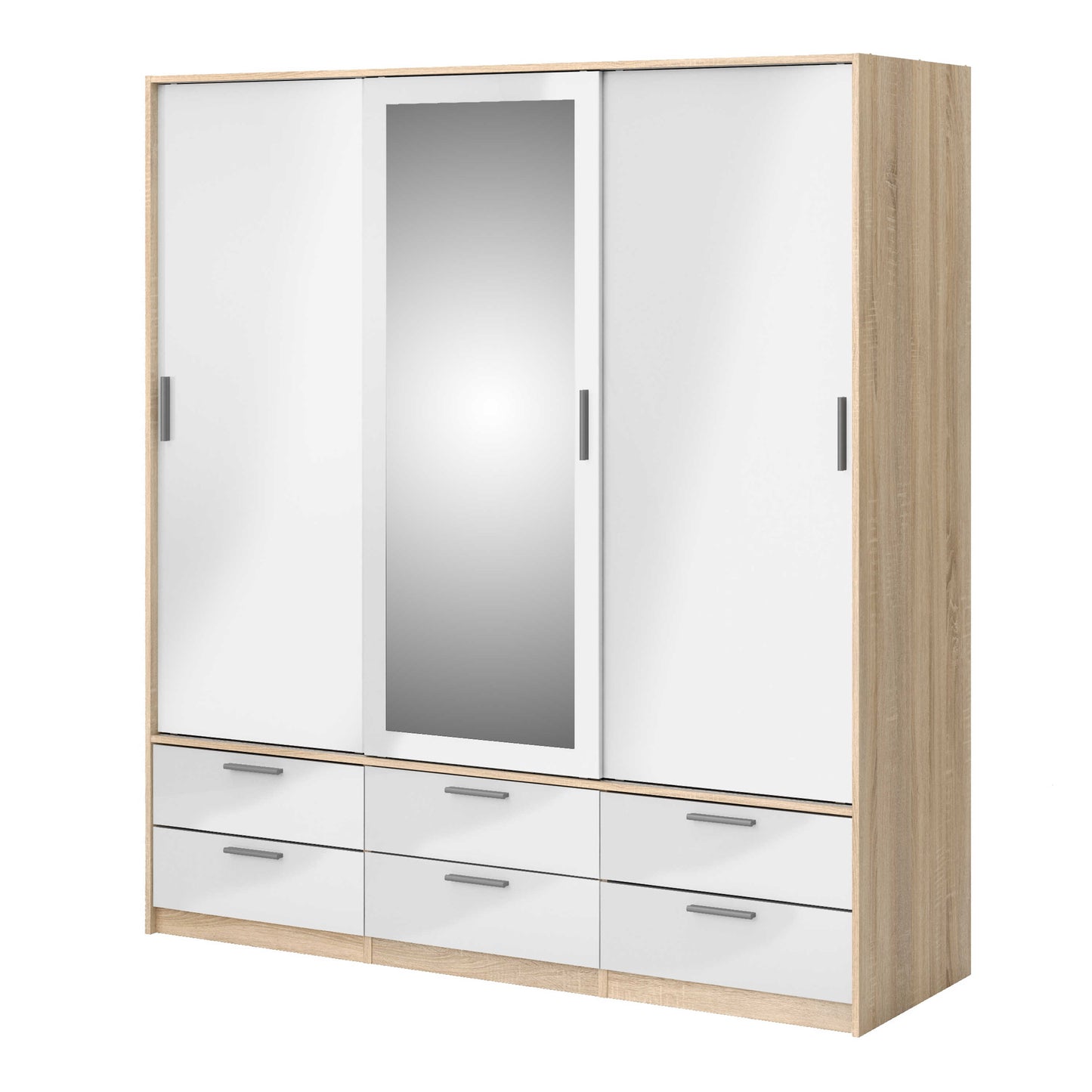 Skjern Skjern White and Natural Oak Wood Wardrobe 3 Doors 6 Drawers