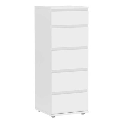 Copenhagen White Narrow Chest 5 Drawers