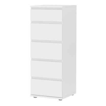 Copenhagen White Narrow Chest 5 Drawers