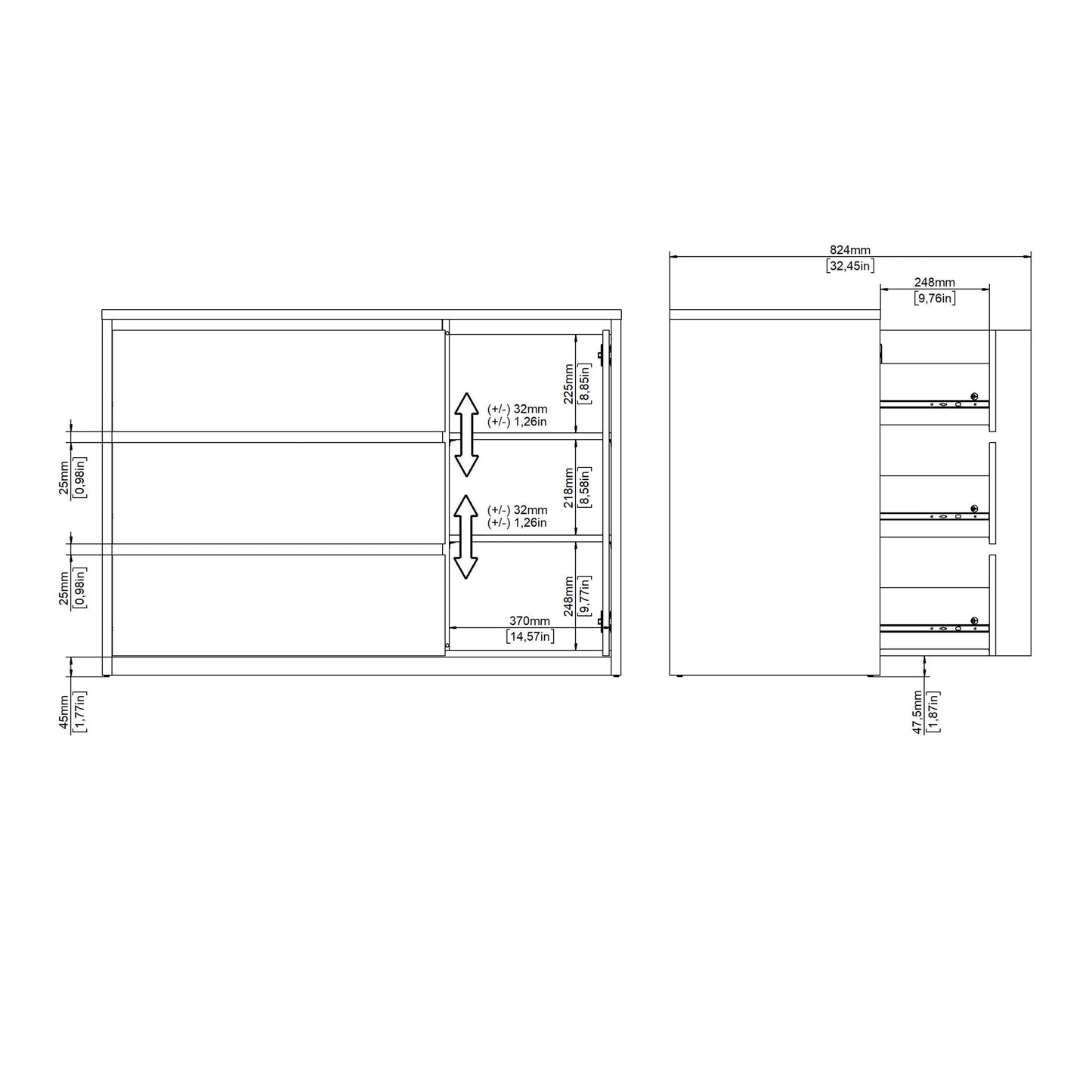 Salzburg White Wooden Sideboard 1 Door 3 Drawers