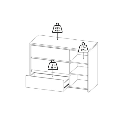 Salzburg White Wooden Sideboard 1 Door 3 Drawers