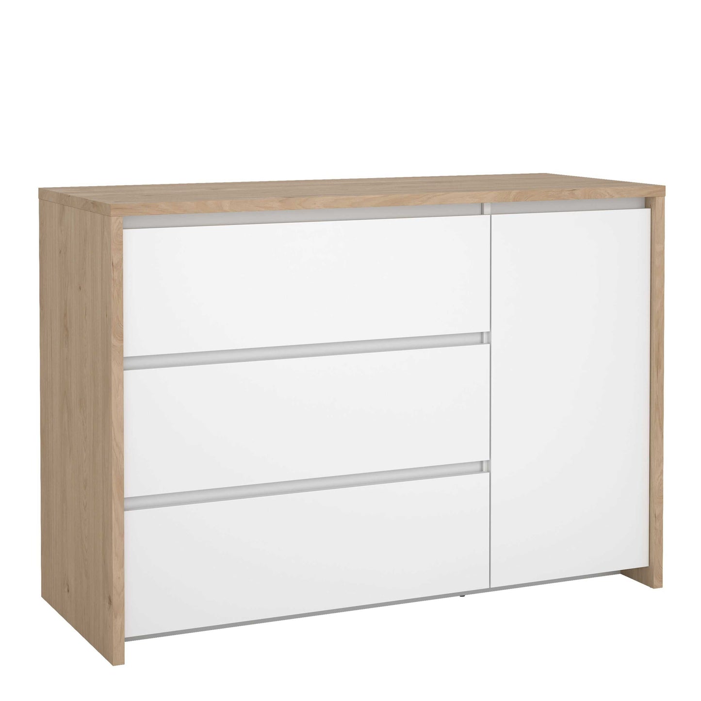 Salzburg White and Natural Oak Effect Sideboard 1 Door 3 Drawers