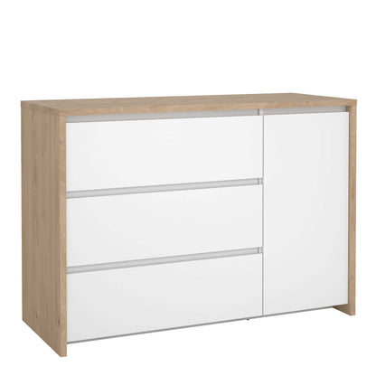 Salzburg White and Natural Oak Effect Sideboard 1 Door 3 Drawers