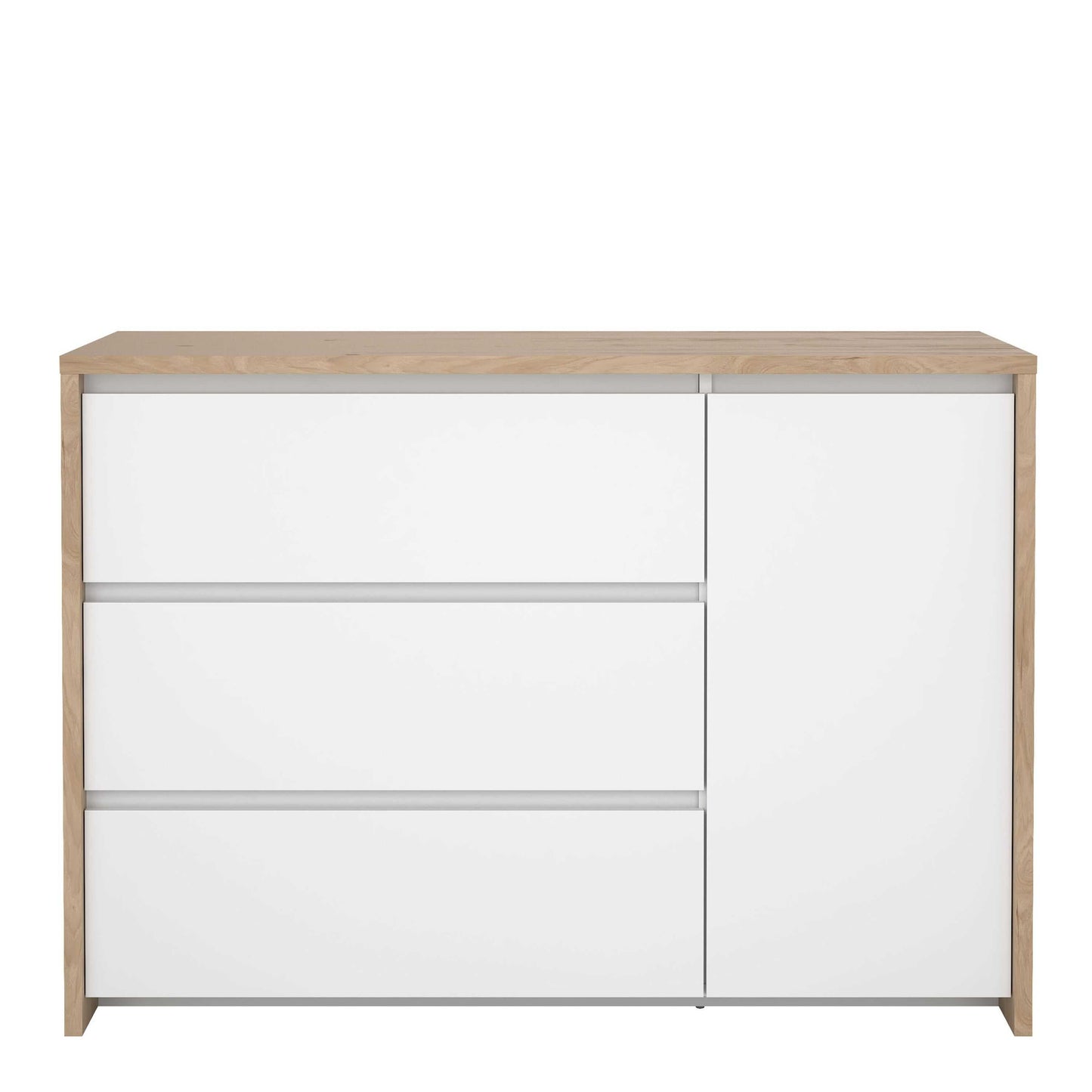 Salzburg White and Natural Oak Effect Sideboard 1 Door 3 Drawers