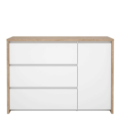 Salzburg White and Natural Oak Effect Sideboard 1 Door 3 Drawers