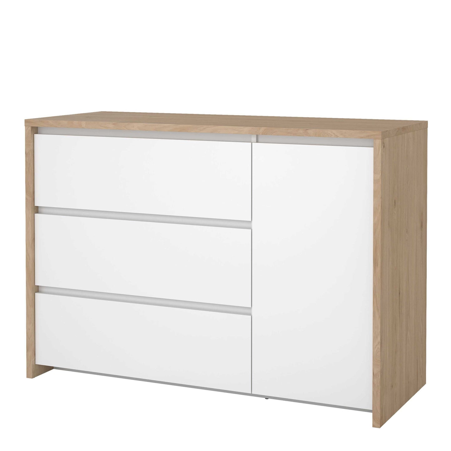 Salzburg White and Natural Oak Effect Sideboard 1 Door 3 Drawers