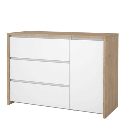 Salzburg White and Natural Oak Effect Sideboard 1 Door 3 Drawers