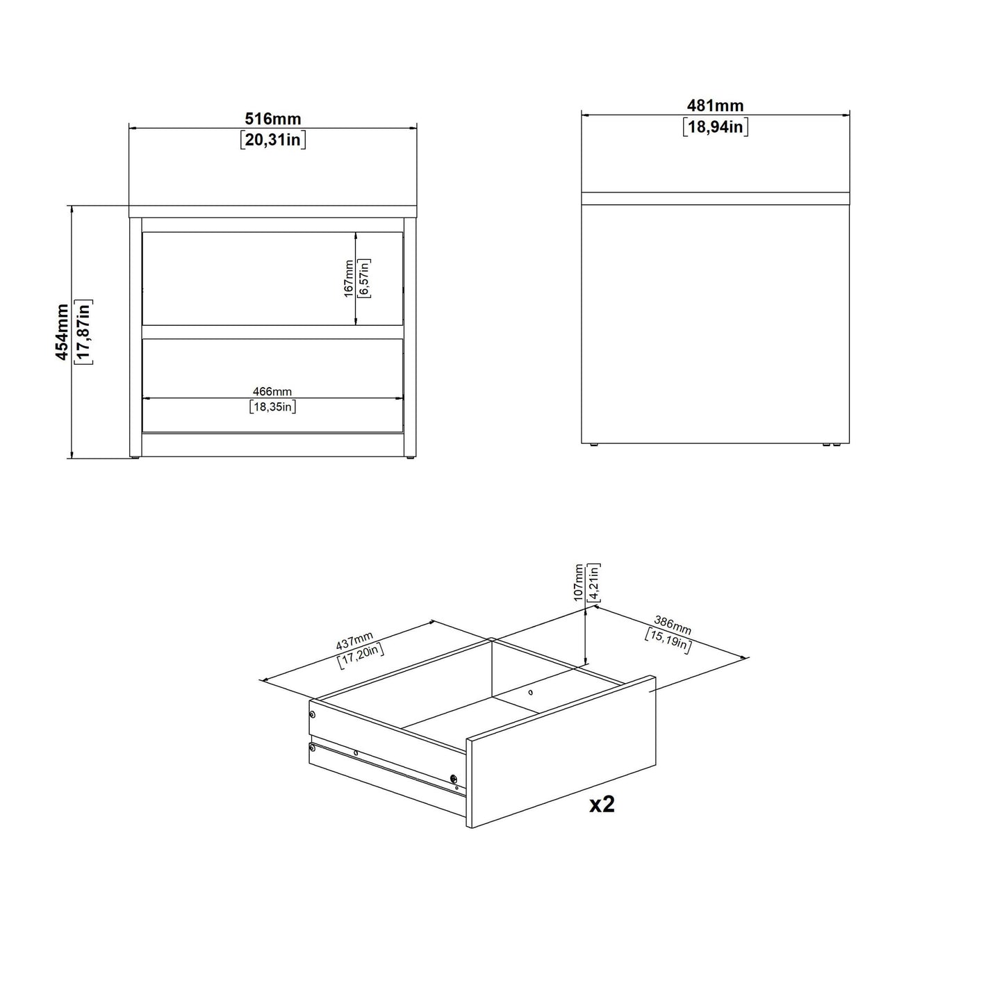 Salzburg White and Natural Oak Effect Bedside Table 2 Drawers
