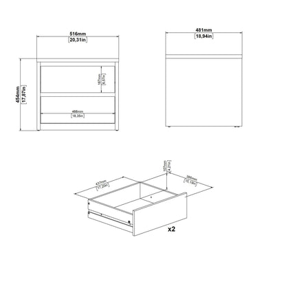 Salzburg White and Natural Oak Effect Bedside Table 2 Drawers