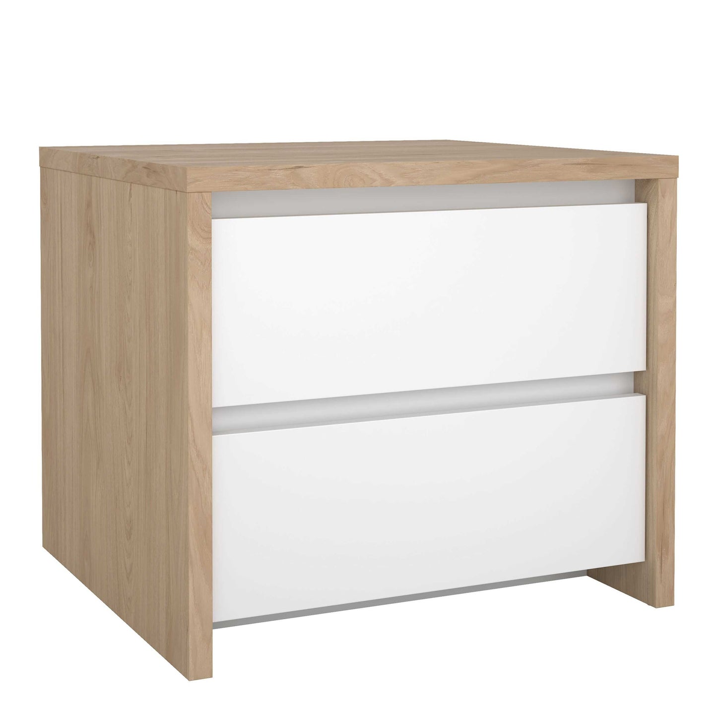Salzburg White and Natural Oak Effect Bedside Table 2 Drawers